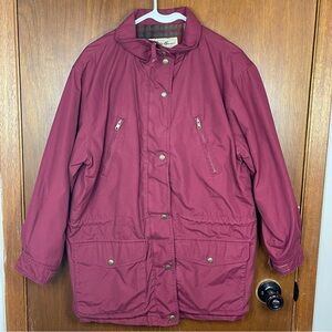 Vintage Eddie Bauer Men’s Red Lined Wool Blend Zip-Up / Snap-Button Winter Coat